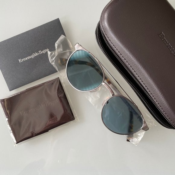 Ermenegildo Zegna Matte Gunmetal Round Sunglasses - Picture 6 of 9